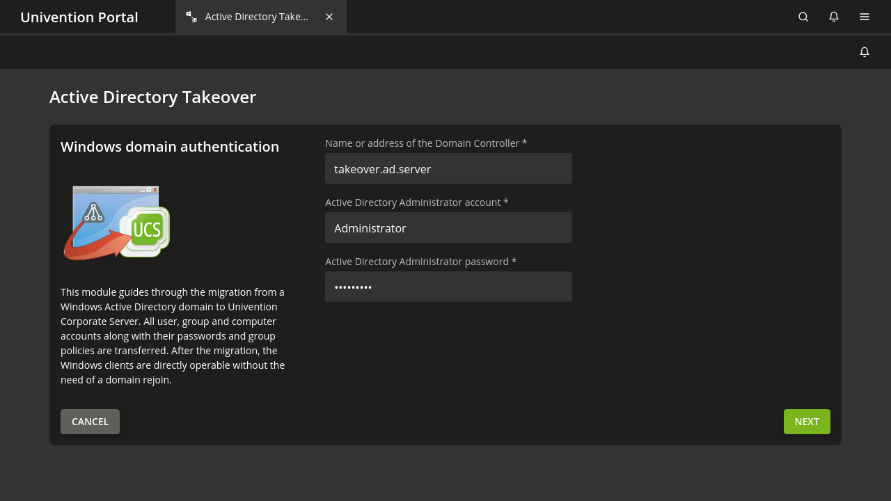 View of Avtive Directory Takeover into UCS
