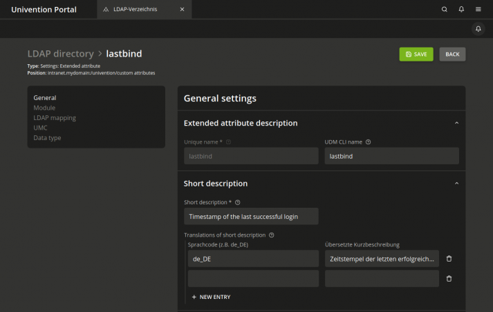 LDAP General settings for extended attribute in Univention Management Console in UCS 5